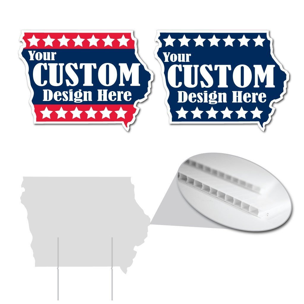 Iowa State Shaped Yard Sign 22"x16.5" Corrugated Plastic Yard Sign
