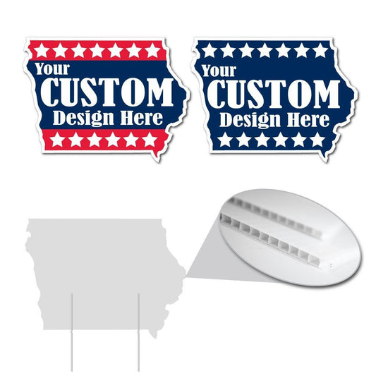 Iowa State Shaped Yard Sign 22"x16.5" Corrugated Plastic Yard Sign