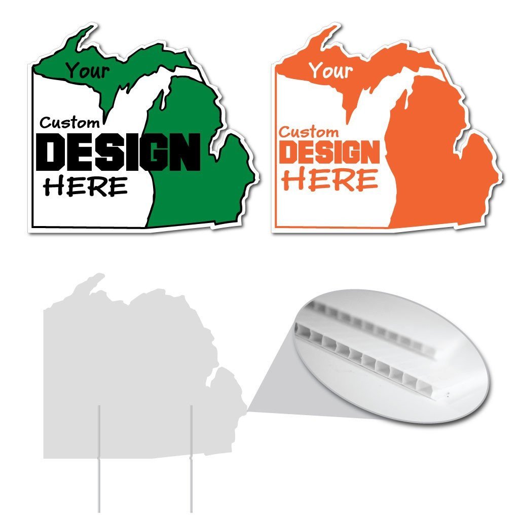 Michigan State Shaped Yard Sign 22"x20" Corrugated Plastic