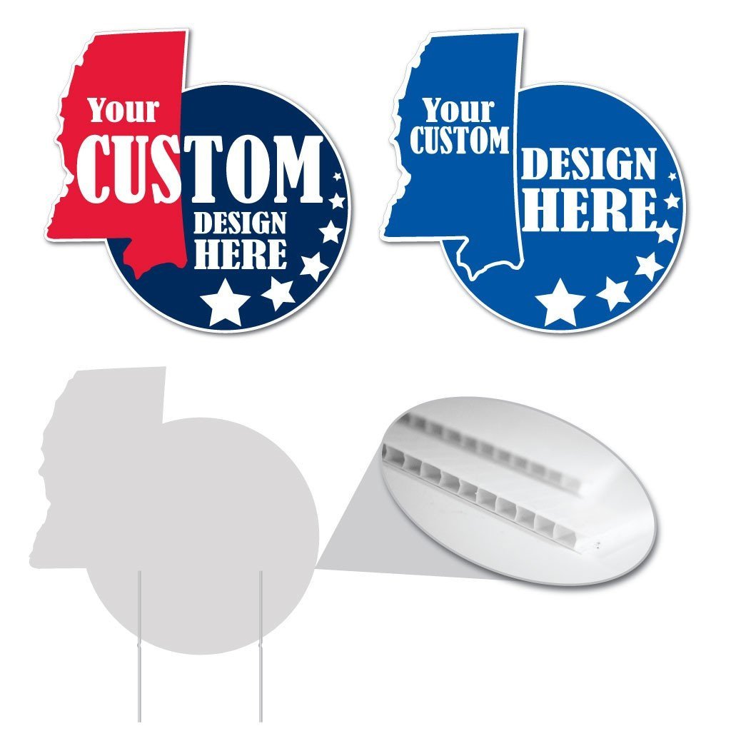 Mississippi State Shaped Yard Sign 21"x20.8" Corrugated Plastic