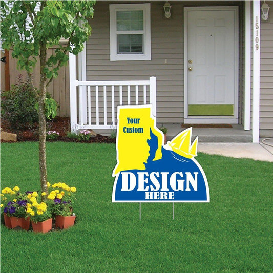 Rhode Island State Shaped 22"x22" Corrugated Plastic Yard Sign