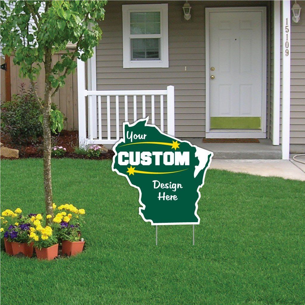 Wisconsin State Shaped 20.5"x22" Corrugated Plastic Yard Sign