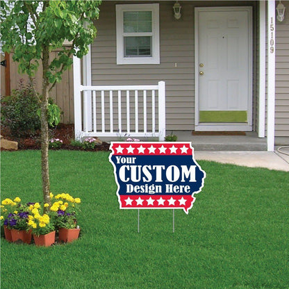 Iowa State Shaped Yard Sign 22"x16.5" Corrugated Plastic Yard Sign